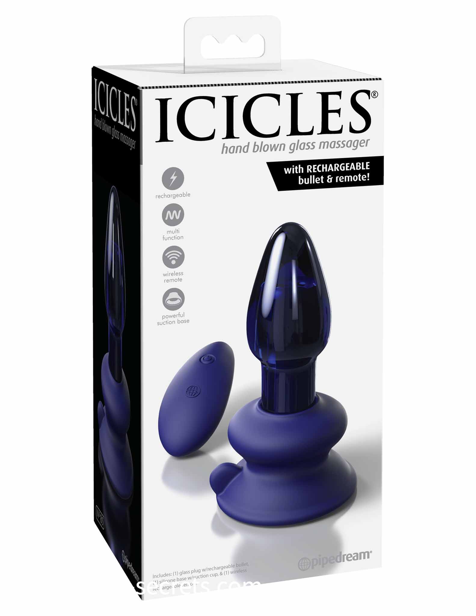 Pipedream Glass Anal Plug Icicles No. 85 Wireless Suction-Base